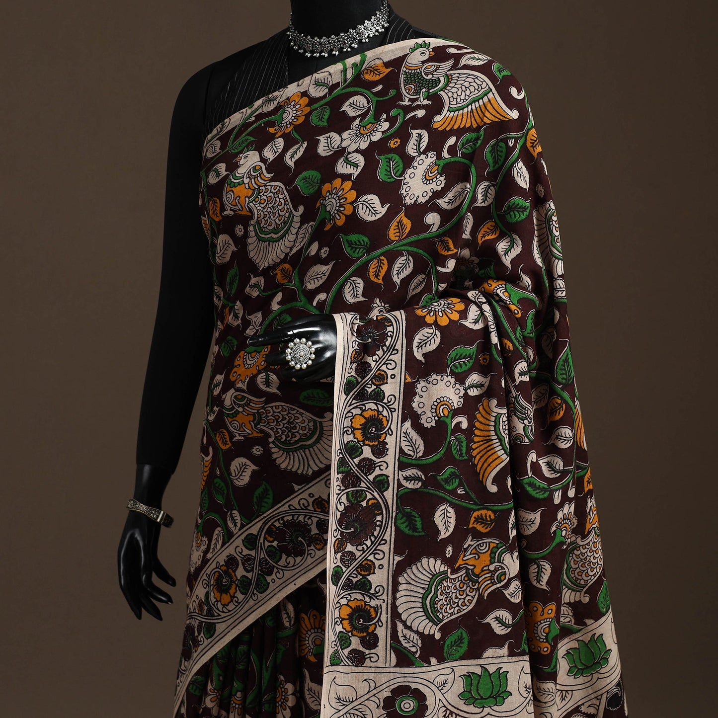 Printed cotton kalamkari saree 21 - handcrafted