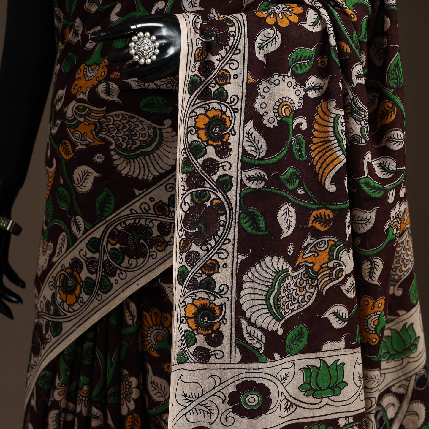 Printed cotton kalamkari saree 21 - handcrafted