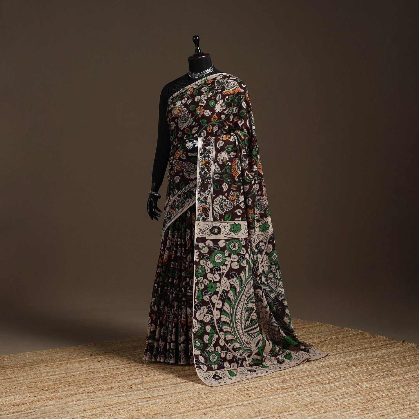 Printed cotton kalamkari saree 21 - handcrafted