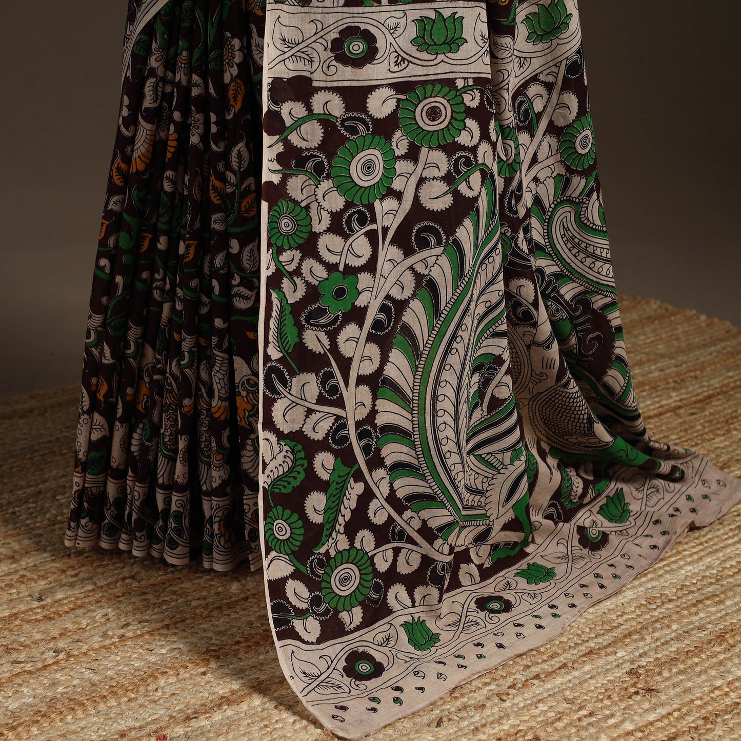 Printed cotton kalamkari saree 21 - handcrafted