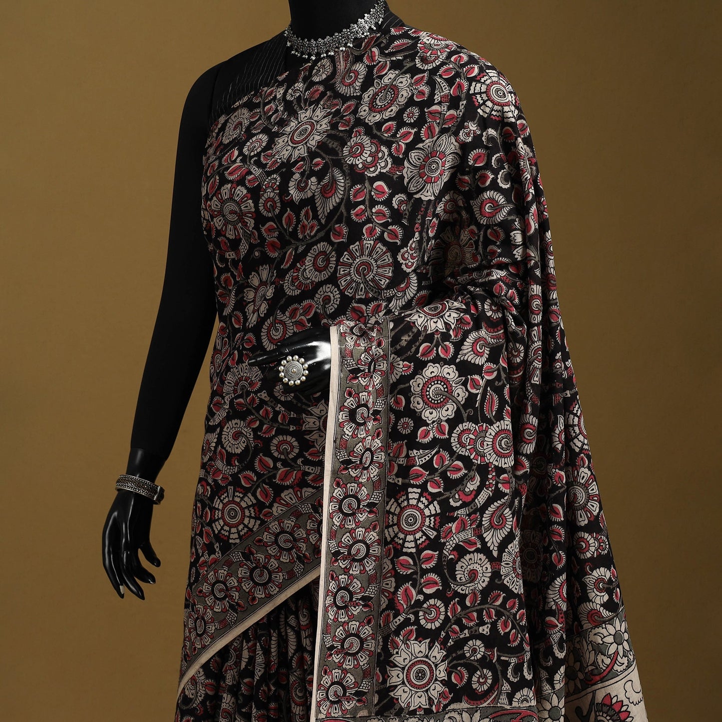 Printed cotton kalamkari saree 43 - handcrafted