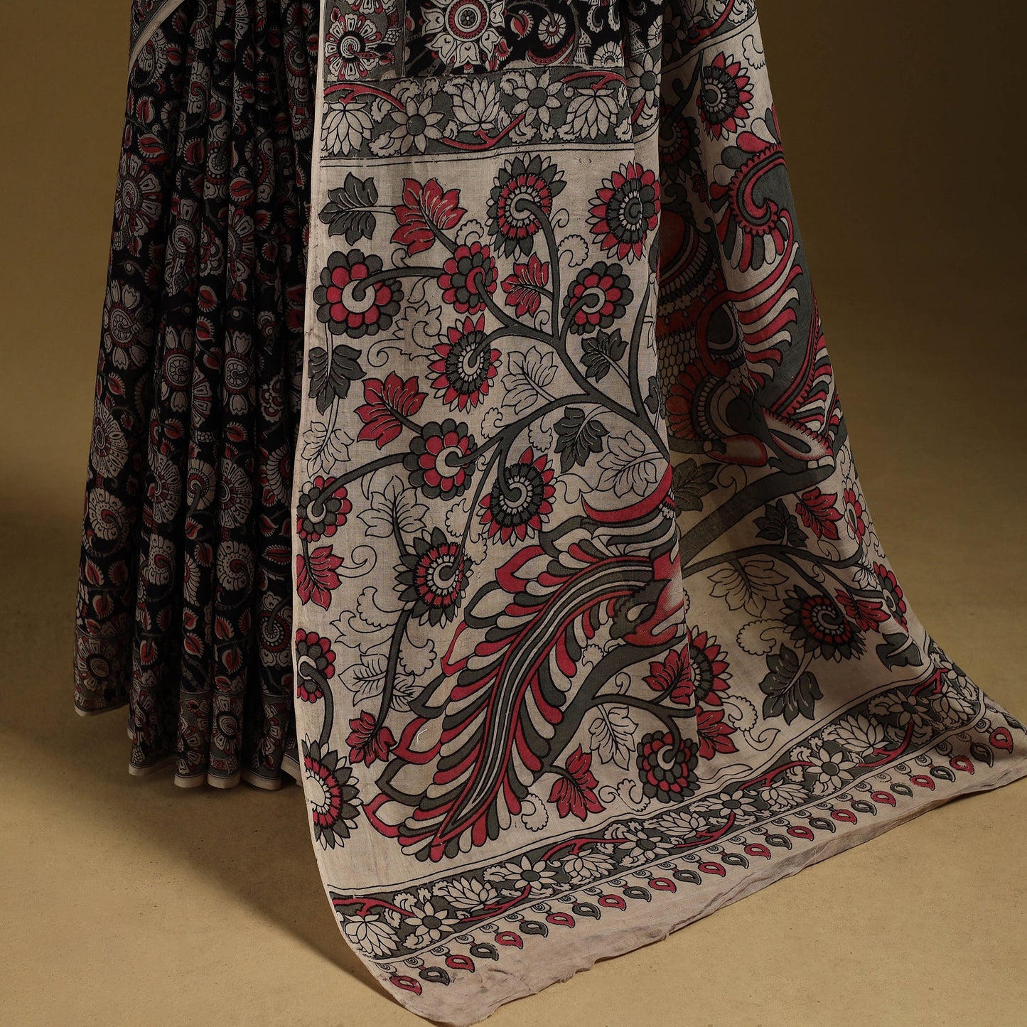 Printed cotton kalamkari saree 43 - handcrafted