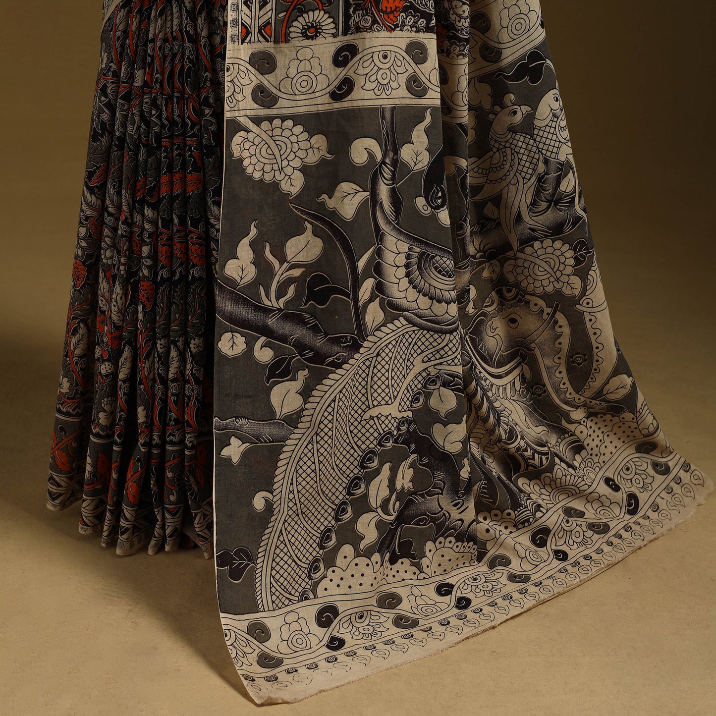 Printed cotton kalamkari saree 45 - handcrafted