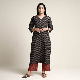Buy Ajrakh Block Printed Cotton Kurta with Palazzo & Dupatta Set Online at iTokri.com