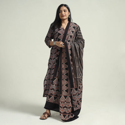 Buy Ajrakh Block Printed Cotton Kurta With Palazzo & Dupatta Set Online at iTokri.com