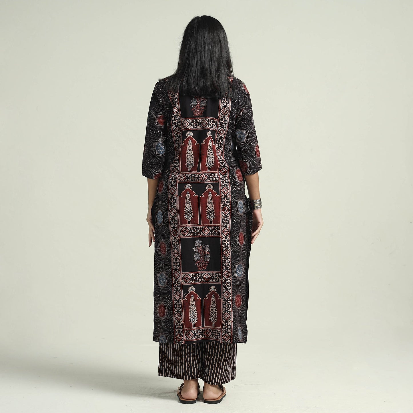  Ajrakh Block Printed Cotton Kurta With Palazzo & Dupatta Set Online at iTokri.com