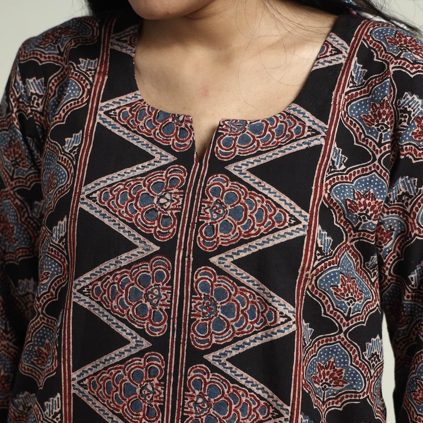 Buy Ajrakh Block Printed Cotton Kurta With Palazzo & Dupatta Set Online at iTokri.com