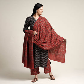 Buy Ajrakh Block Printed Cotton Kurta with Palazzo & Dupatta Set Online at iTokri.com