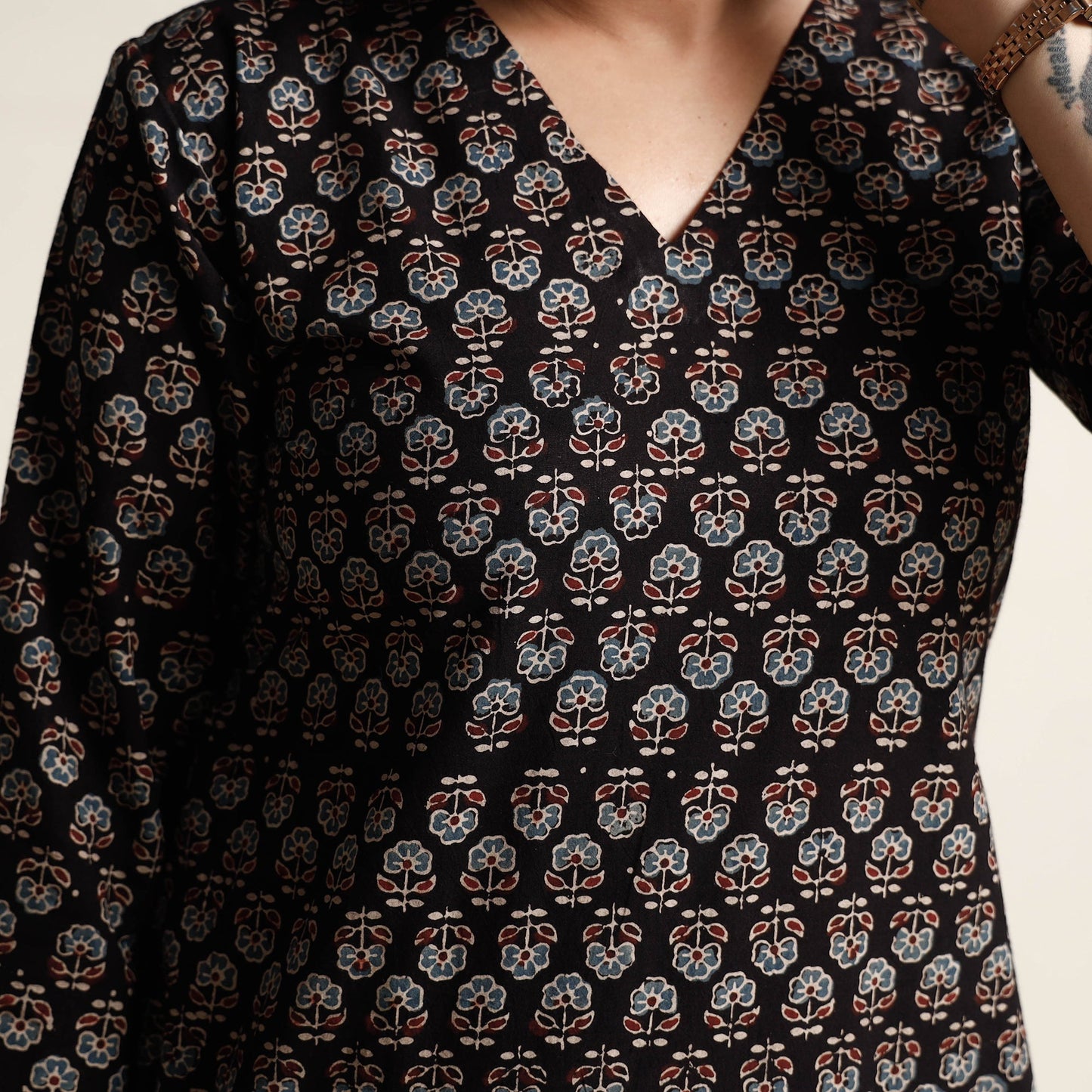 Buy Ajrakh Block Printed Cotton Kurta with Palazzo & Dupatta Set Online at iTokri.com