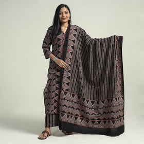 Buy Ajrakh Block Printed Cotton Kurta With Palazzo & Dupatta Set Online at iTokri.com