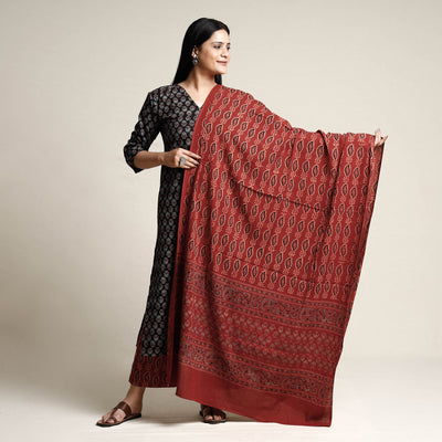 Buy Ajrakh Block Printed Cotton Kurta with Palazzo & Dupatta Set Online at iTokri.com