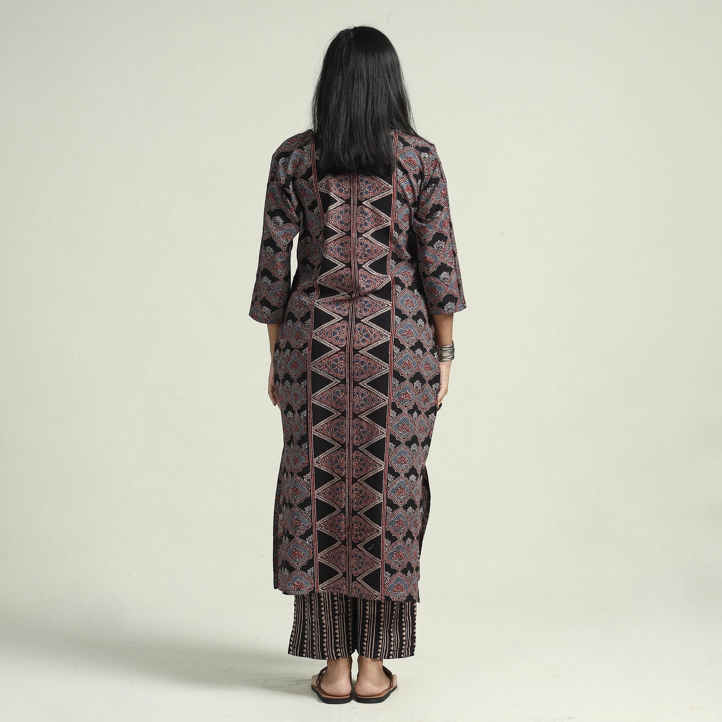 Buy Ajrakh Block Printed Cotton Kurta With Palazzo & Dupatta Set Online at iTokri.com