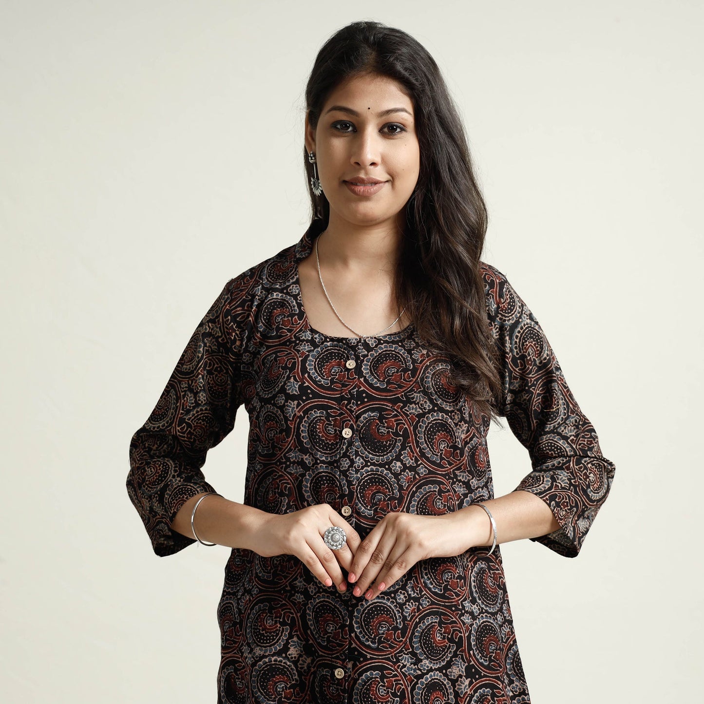 Buy Ajrakh Block Printed Cotton Kurta with Palazzo Set Online at iTokri.com