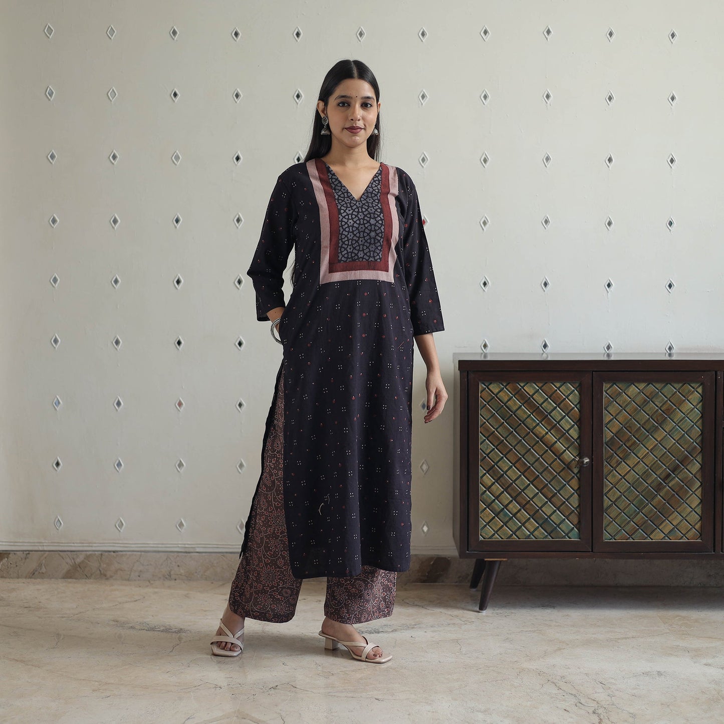 Buy Block Printed Cotton Ajrakh Kurta Set Online 