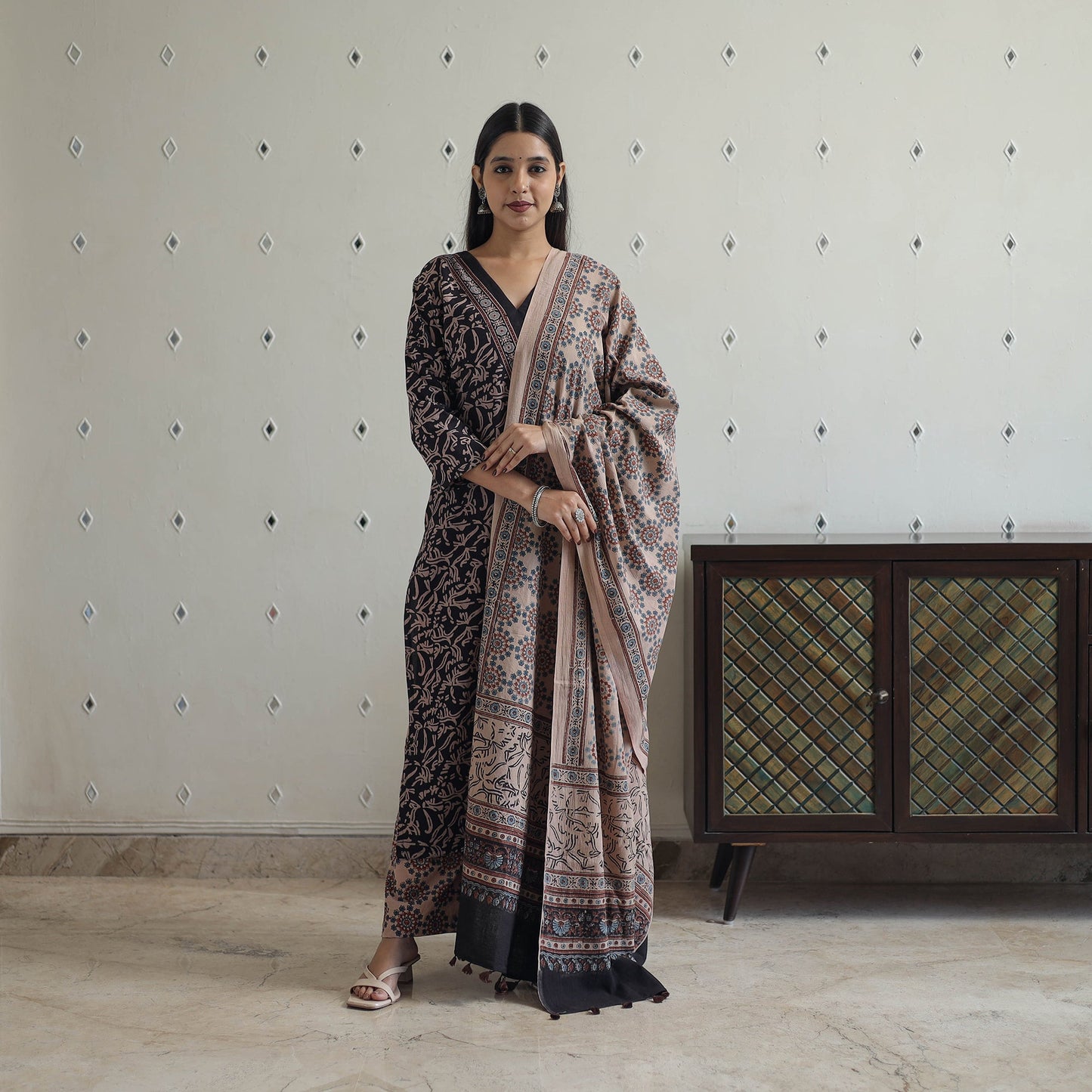  Block Printed Cotton Ajrakh Kurta Set 