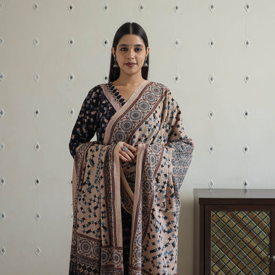  Block Printed Cotton Ajrakh Kurta Set 