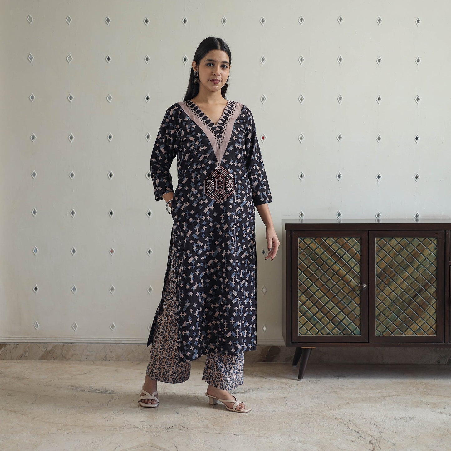  Block Printed Cotton Ajrakh Kurta Set 