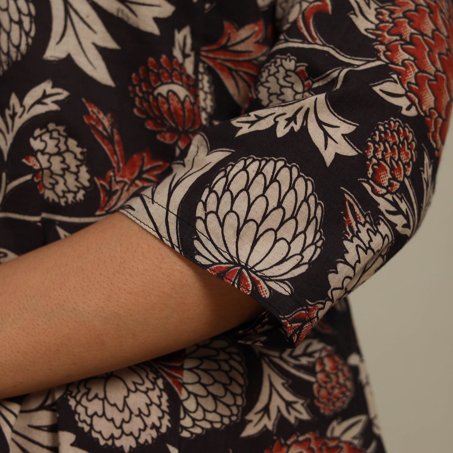 Black Printed Cotton A-Line Kalamkari Kurta