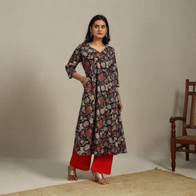 Black Printed Cotton A-Line Kalamkari Kurta