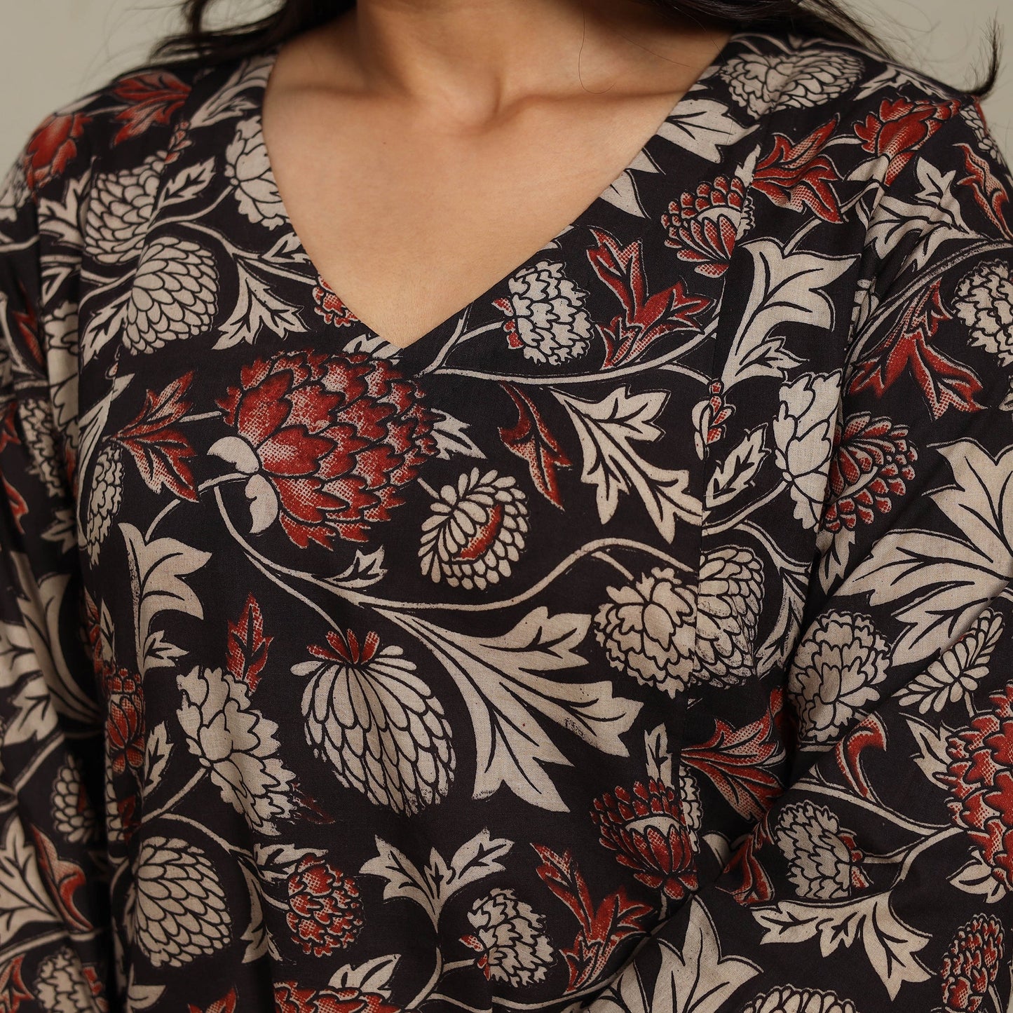 Black Printed Cotton A-Line Kalamkari Kurta