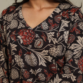 Black Printed Cotton A-Line Kalamkari Kurta