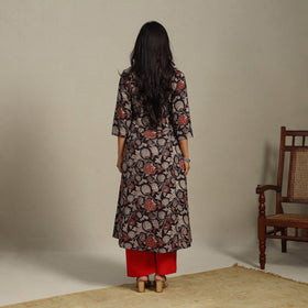 Black Printed Cotton A-Line Kalamkari Kurta