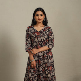Black Printed Cotton A-Line Kalamkari Kurta