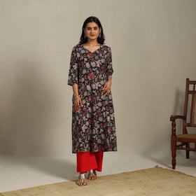 Black Printed Cotton A-Line Kalamkari Kurta