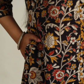 Buy Black Printed Cotton A-Line Kalamkari Kurta For Women