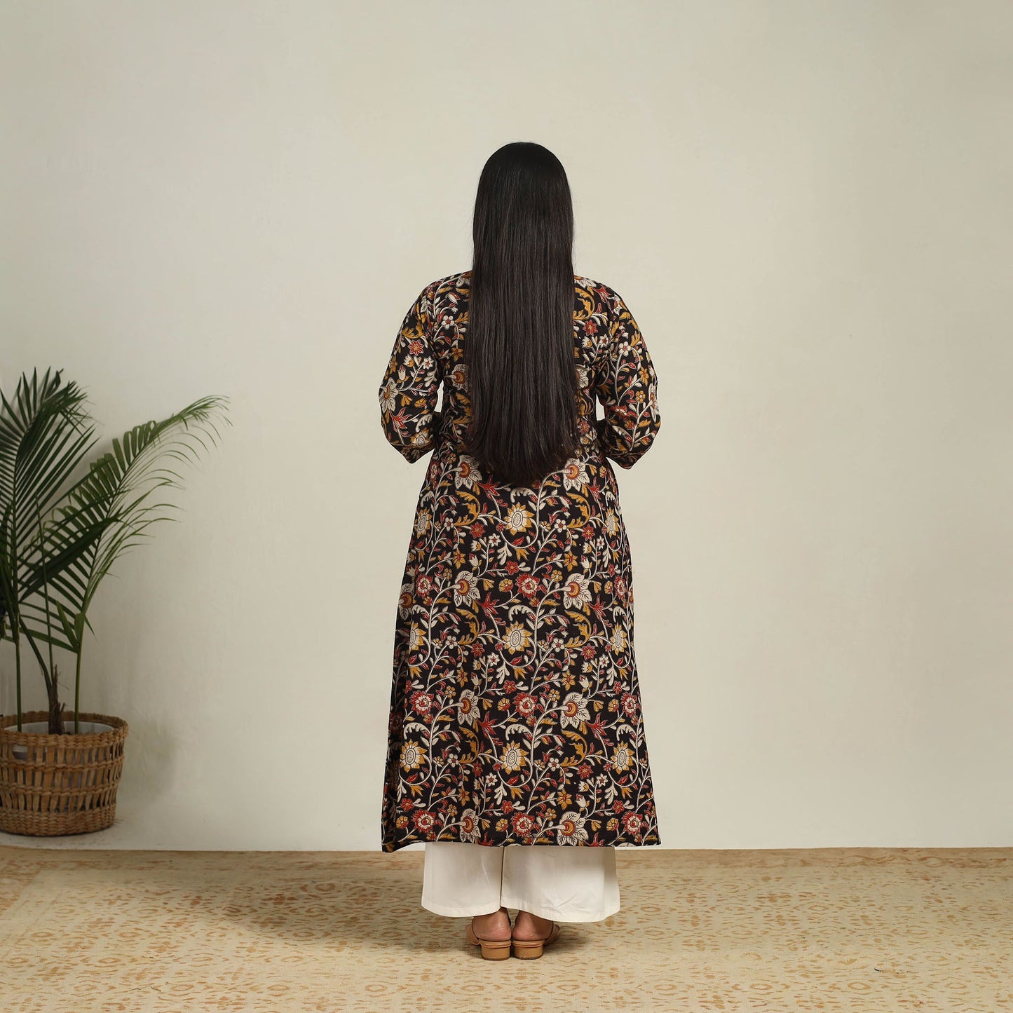 Buy Black Printed Cotton A-Line Kalamkari Kurta For Women