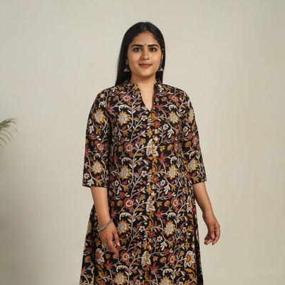 Buy Black Printed Cotton A-Line Kalamkari Kurta For Women
