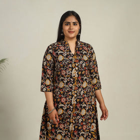 Buy Black Printed Cotton A-Line Kalamkari Kurta For Women