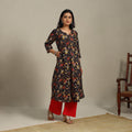 Black Printed Cotton A-Line Kalamkari Kurta