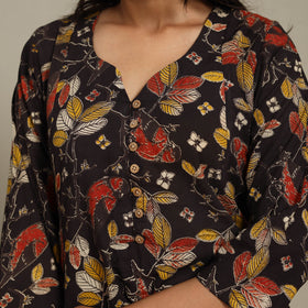 Black Printed Cotton A-Line Kalamkari Kurta