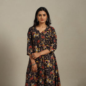 Black Printed Cotton A-Line Kalamkari Kurta