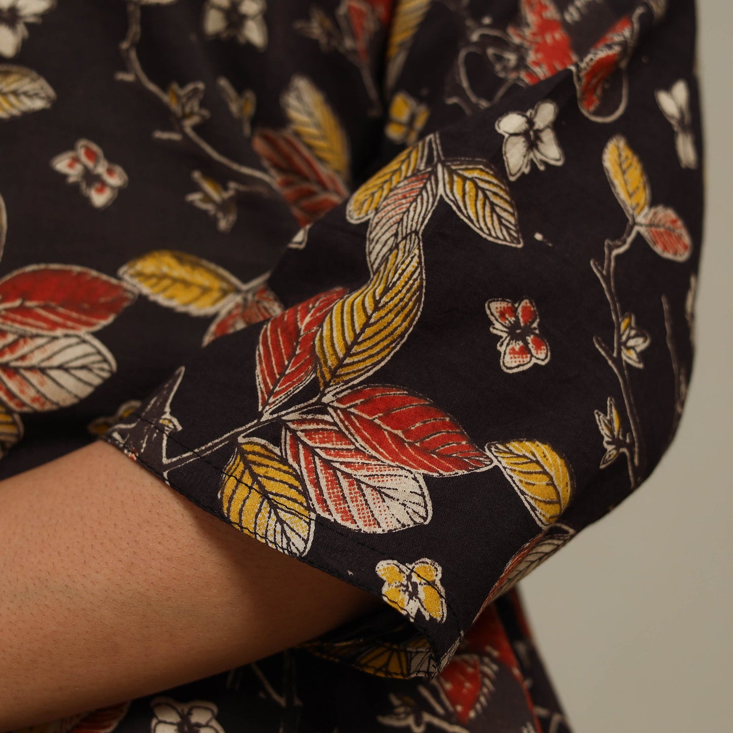 Black Printed Cotton A-Line Kalamkari Kurta