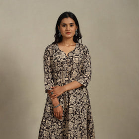 Black Printed Cotton A-Line Kalamkari Kurta