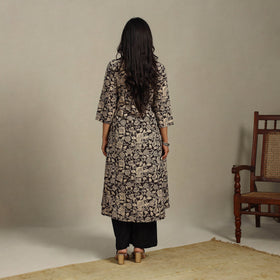 Black Printed Cotton A-Line Kalamkari Kurta