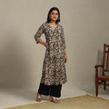 Black Printed Cotton A-Line Kalamkari Kurta