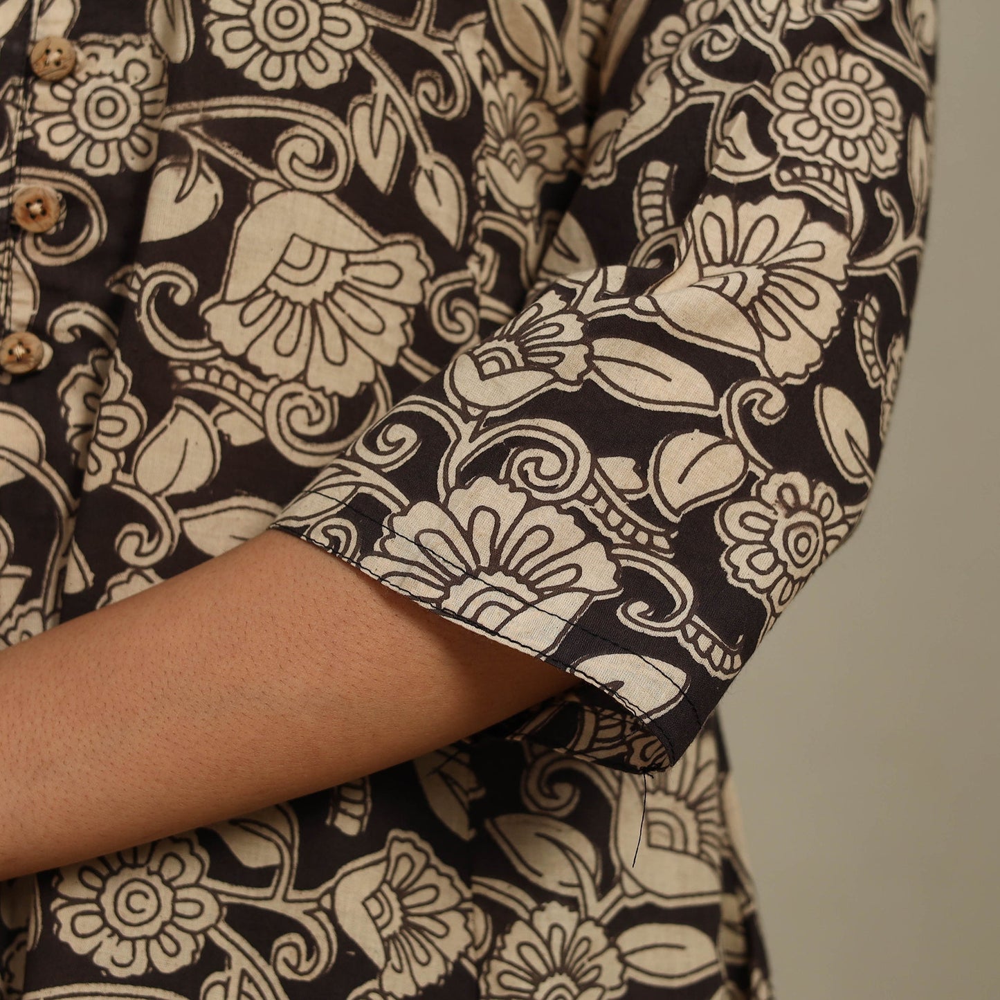 Black Printed Cotton A-Line Kalamkari Kurta