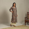 Black Printed Cotton A-Line Kalamkari Kurta with Embroidery