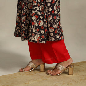Black Printed Cotton A-Line Kalamkari Kurta with Embroidery