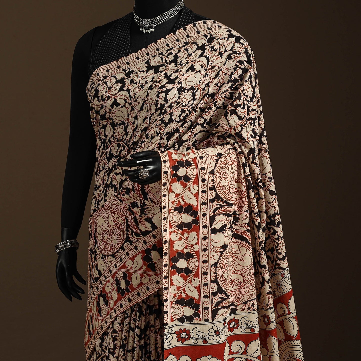 Black - printed cotton nellore kalamkari saree 23