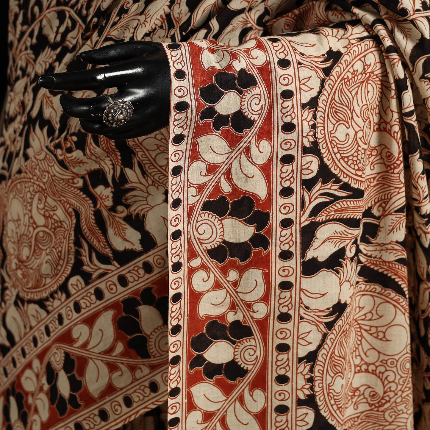 Black - printed cotton nellore kalamkari saree 23