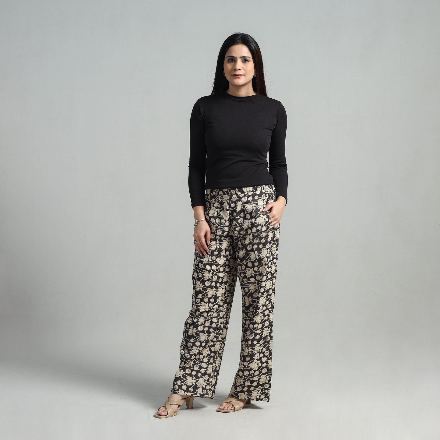 Buy Block Printed Cotton Pedana Kalamkari Palazzo