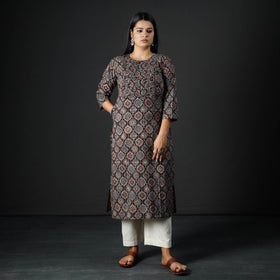 Ajrakh Block Printed Cotton Pintuck Straight Kurta for Women