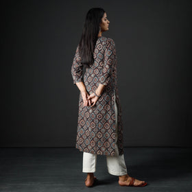 Ajrakh Block Printed Cotton Pintuck Straight Kurta for Women