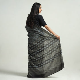 Brown - Ajrakh Block Printed Cotton Natural Dyed Saree