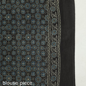 Brown - Ajrakh Block Printed Cotton Natural Dyed Saree