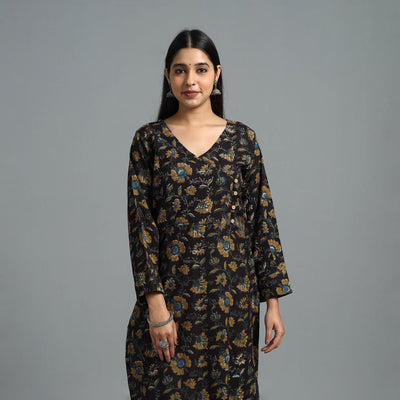 Buy Black Block Printed Cotton Straight Bagru Kurta for Women